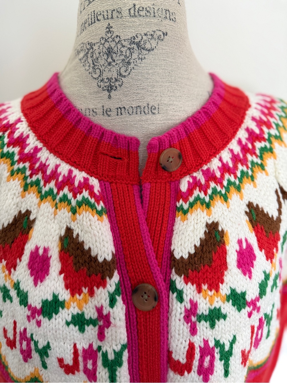 Lands' End Red Fair Isle Button-Up Cardigan - Picture 5 of 10
